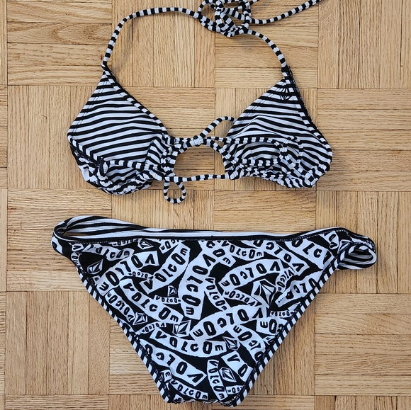 Volcom reversible stripe logo halter tie bikini swimsuit - Picture 5 of 5